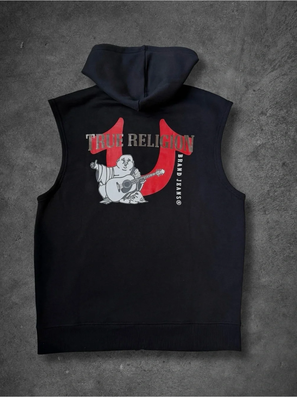 True Religion Men’s Black Muscle Zip-up Hoodie with Red Logo